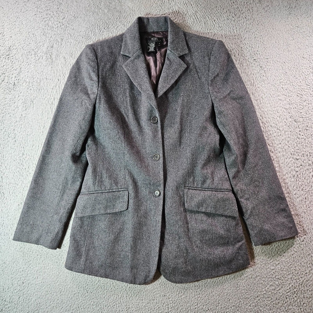 BCBG Maxazria Wool Blend Blazer Suit Women Size 4 3-Buton Gray